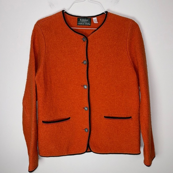 H. Moser Burnt Orange Wool cardigan Blazer - Picture 1 of 7